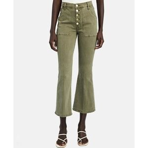 Frame Le Crop Flare Button Fly Green Denim Jeans